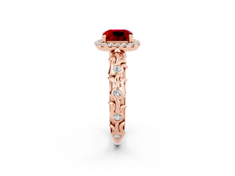 Rose gold Cushion Cut Halo Diamond Solitaire with Filigree Band and Four-Prong Setting_2