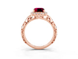 Rose gold Cushion Cut Halo Diamond Solitaire with Filigree Band and Four-Prong Setting_3