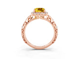 Rose gold Cushion Cut Halo Diamond Solitaire with Filigree Band and Four-Prong Setting_3