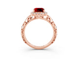 Rose gold Cushion Cut Halo Diamond Solitaire with Filigree Band and Four-Prong Setting_3