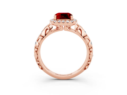 Rose gold Cushion Cut Halo Diamond Solitaire with Filigree Band and Four-Prong Setting_3