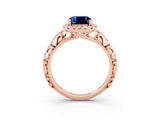 Rose gold Cushion Cut Halo Diamond Solitaire with Filigree Band and Four-Prong Setting_3