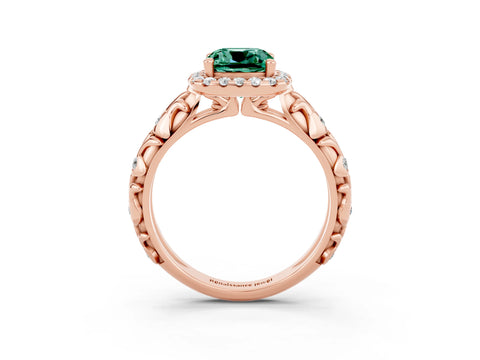 Rose gold Cushion Cut Halo Diamond Solitaire with Filigree Band and Four-Prong Setting_3