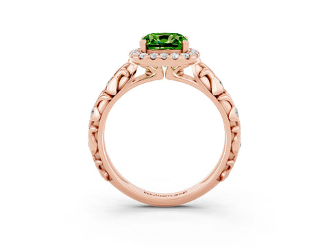 Rose gold Cushion Cut Halo Diamond Solitaire with Filigree Band and Four-Prong Setting_3