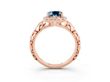 Rose gold Cushion Cut Halo Diamond Solitaire with Filigree Band and Four-Prong Setting_3
