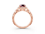 Rose gold Cushion Cut Halo Diamond Solitaire with Filigree Band and Four-Prong Setting_3