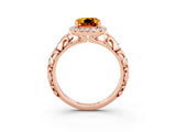 Rose gold Cushion Cut Halo Diamond Solitaire with Filigree Band and Four-Prong Setting_3
