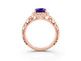 Rose gold Cushion Cut Halo Diamond Solitaire with Filigree Band and Four-Prong Setting_3
