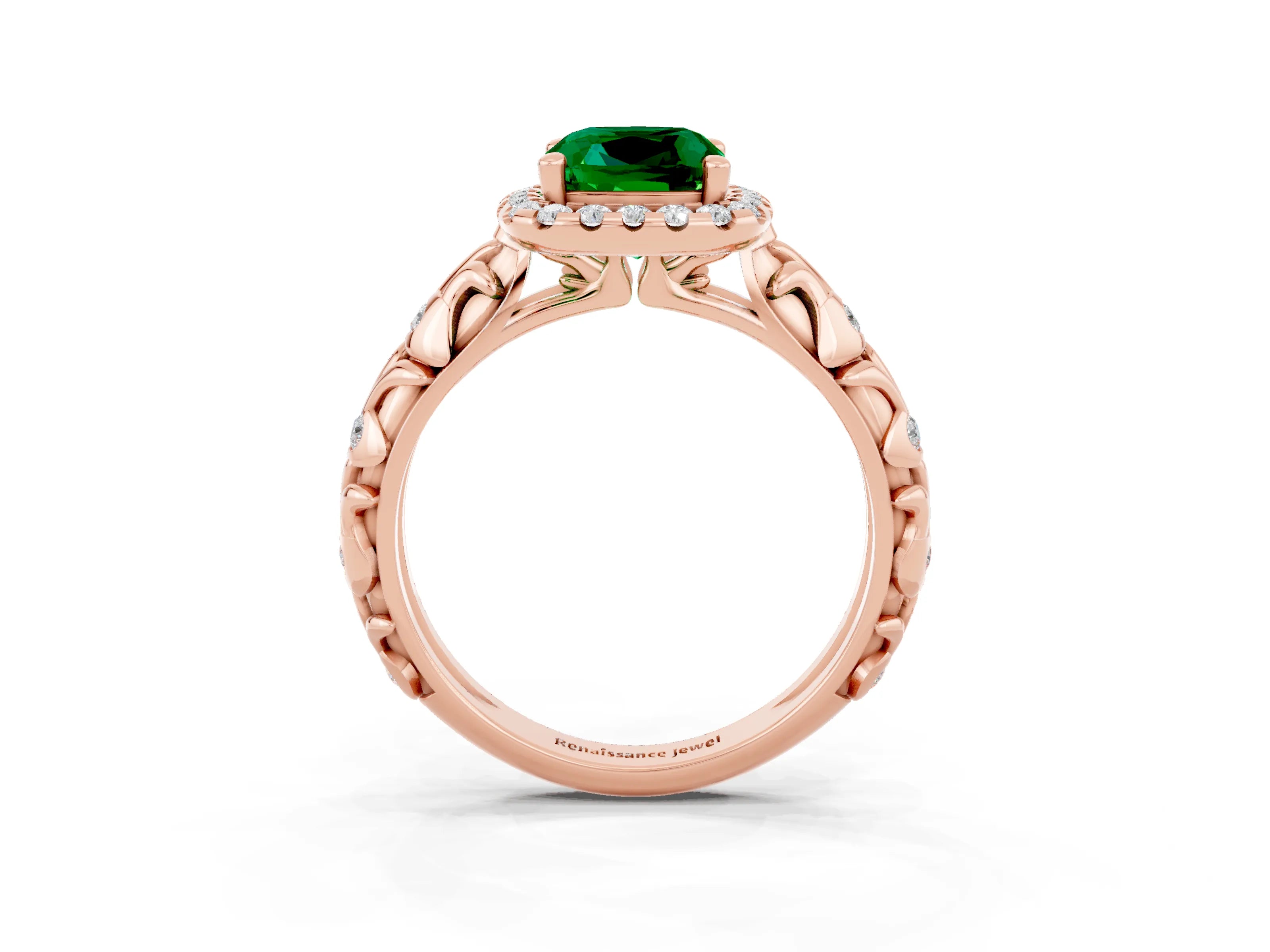 Rose gold Cushion Cut Halo Diamond Solitaire with Filigree Band and Four-Prong Setting_3