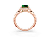 Rose gold Cushion Cut Halo Diamond Solitaire with Filigree Band and Four-Prong Setting_3