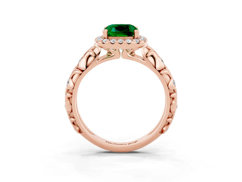 Rose gold Cushion Cut Halo Diamond Solitaire with Filigree Band and Four-Prong Setting_3