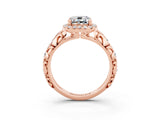 Rose gold Cushion Cut Halo Diamond Solitaire with Filigree Band and Four-Prong Setting_3