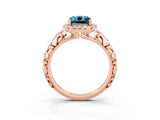 Rose gold Cushion Cut Halo Diamond Solitaire with Filigree Band and Four-Prong Setting_3