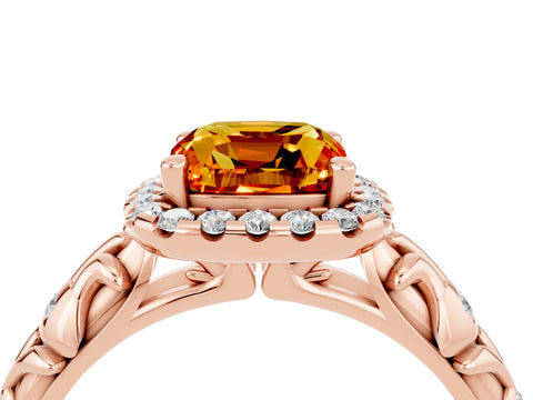 Rose gold Cushion Cut Halo Diamond Solitaire with Filigree Band and Four-Prong Setting_4