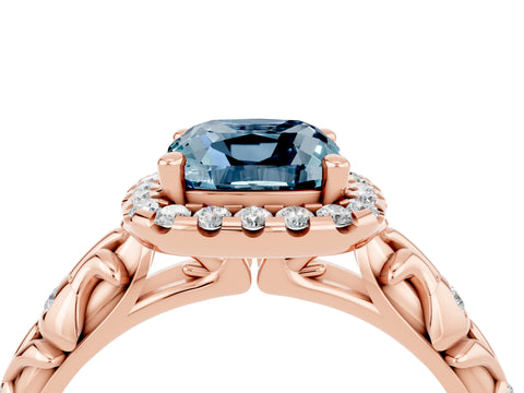 Rose gold Cushion Cut Halo Diamond Solitaire with Filigree Band and Four-Prong Setting_4