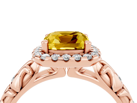 Rose gold Cushion Cut Halo Diamond Solitaire with Filigree Band and Four-Prong Setting_4