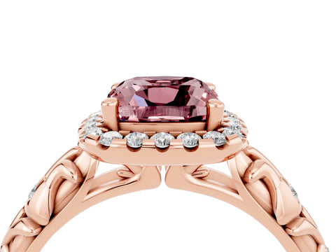 Rose gold Cushion Cut Halo Diamond Solitaire with Filigree Band and Four-Prong Setting_4