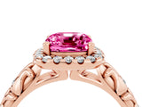 Rose gold Cushion Cut Halo Diamond Solitaire with Filigree Band and Four-Prong Setting_4