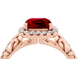 Rose gold Cushion Cut Halo Diamond Solitaire with Filigree Band and Four-Prong Setting_4