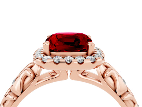 Rose gold Cushion Cut Halo Diamond Solitaire with Filigree Band and Four-Prong Setting_4