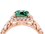 Rose gold Cushion Cut Halo Diamond Solitaire with Filigree Band and Four-Prong Setting_4