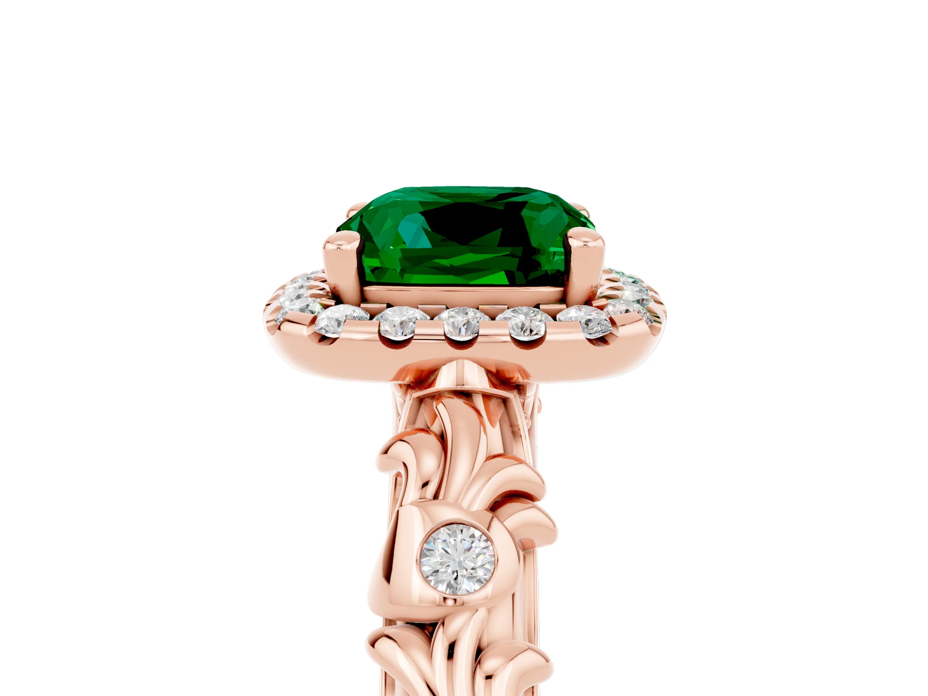 Rose gold Cushion Cut Halo Diamond Solitaire with Filigree Band and Four-Prong Setting_5