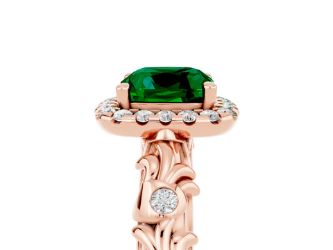 Rose gold Cushion Cut Halo Diamond Solitaire with Filigree Band and Four-Prong Setting_5