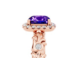 Rose gold Cushion Cut Halo Diamond Solitaire with Filigree Band and Four-Prong Setting_5