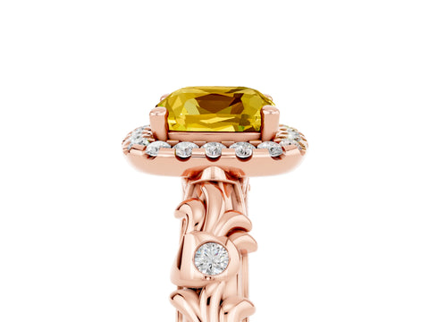 Rose gold Cushion Cut Halo Diamond Solitaire with Filigree Band and Four-Prong Setting_5