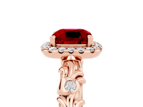 Rose gold Cushion Cut Halo Diamond Solitaire with Filigree Band and Four-Prong Setting_5