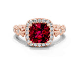 Rose gold Cushion Cut Halo Diamond Solitaire with Filigree Band and Four-Prong Setting