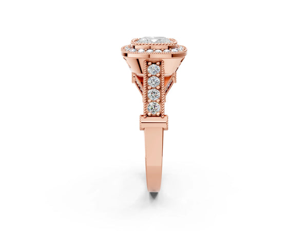 Rose Gold Cushion Cut Vintage Bezel Halo Engagement Ring Setting