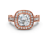 Rose gold Cushion Cut Halo Diamond Split Shank Pave Ring_9