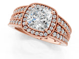 Rose gold Cushion Cut Halo Diamond Split Shank Ring with Prong Setting_3