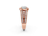 Rose gold Cushion Cut Halo Diamond Split Shank Ring with Prong Setting_4