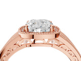 Rose gold Cushion Cut Halo Diamond Split Shank Ring with Prong Setting_6
