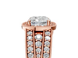 Rose gold Cushion Cut Halo Diamond Split Shank Ring with Prong Setting_7