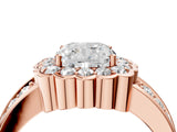 Rose gold Cushion Cut Halo Diamond Split Shank Ring with Scalloped Prong Setting_11