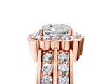 Rose gold Cushion Cut Halo Diamond Split Shank Ring with Scalloped Prong Setting_12
