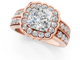 Rose gold Cushion Cut Halo Diamond Split Shank Ring with Scalloped Prong Setting_8