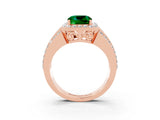 Rose gold Cushion Cut Halo Emerald Ring with Split Shank and Four-Prong Setting_3
