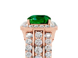 Rose gold Cushion Cut Halo Emerald Ring with Split Shank and Four-Prong Setting_5