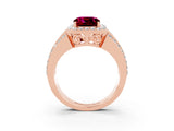Rose gold Cushion Cut Halo Garnet Ring with Split Shank and Four-Prong Setting_3