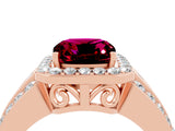 Rose gold Cushion Cut Halo Garnet Ring with Split Shank and Four-Prong Setting_4