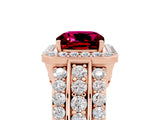 Rose gold Cushion Cut Halo Garnet Ring with Split Shank and Four-Prong Setting_5