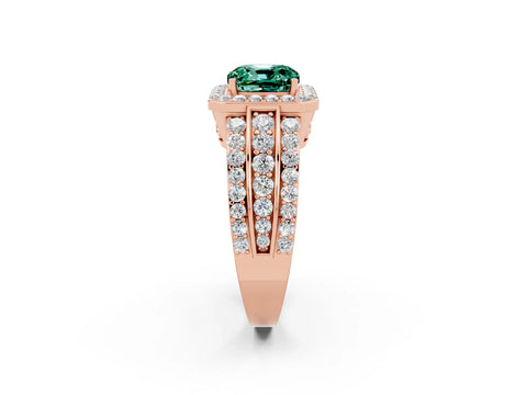 Rose gold Cushion Cut Halo Green Sapphire Ring with Split Shank and Four-Prong Setting_2