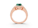 Rose gold Cushion Cut Halo Green Sapphire Ring with Split Shank and Four-Prong Setting_3