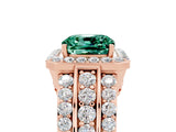 Rose gold Cushion Cut Halo Green Sapphire Ring with Split Shank and Four-Prong Setting_5