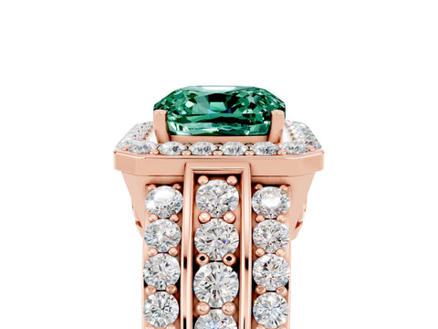 Rose gold Cushion Cut Halo Green Sapphire Ring with Split Shank and Four-Prong Setting_5