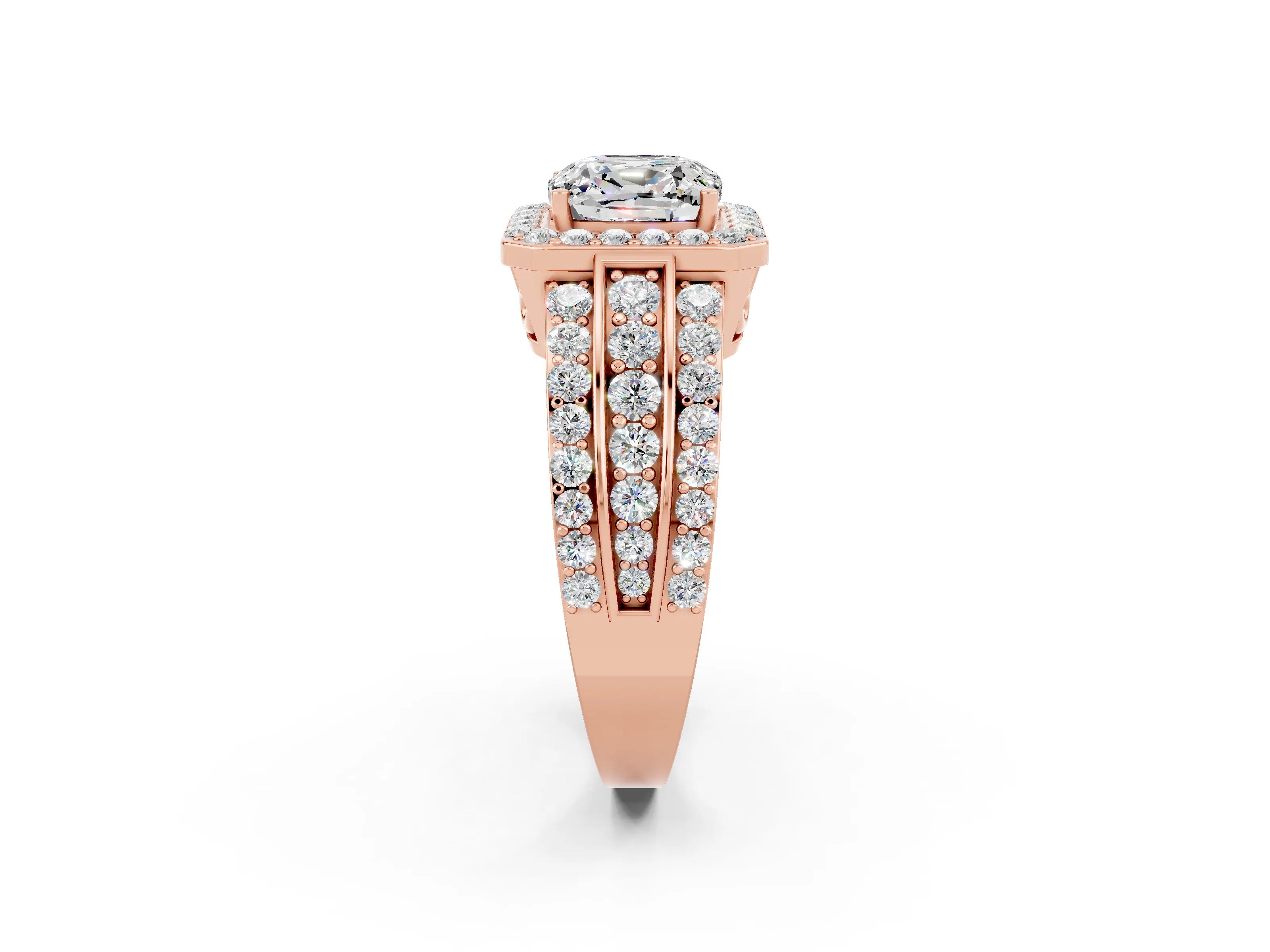Rose gold Cushion Cut Halo Moissanite Ring with Split Shank and Four-Prong Setting_2
